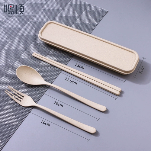 Портативные палочки для еды, ложка, комплект, японская посуда для школьников, милая коробка для хранения, 3 предмета