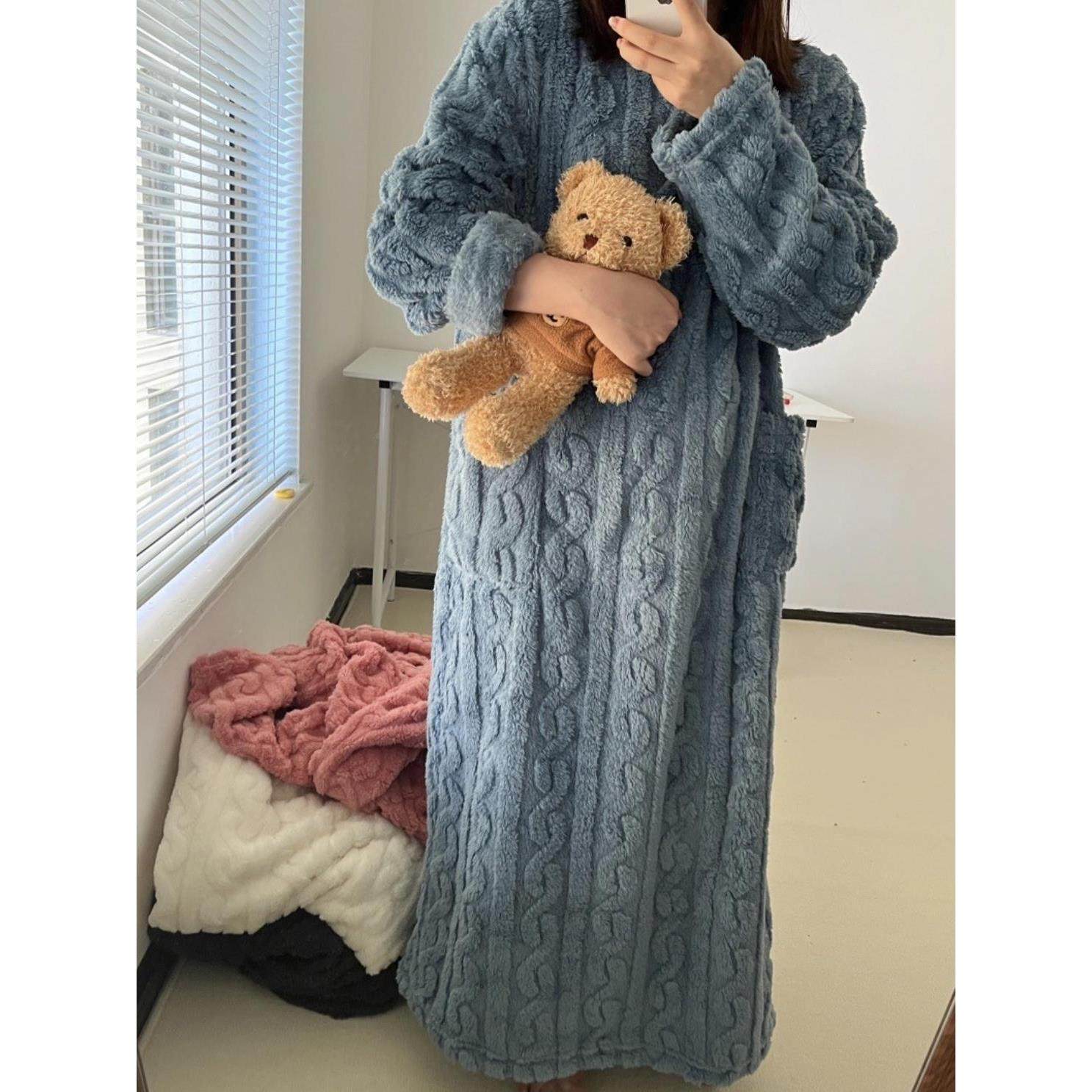 行走的被子冬季新款加长保暖宽松有口袋珊瑚绒家居睡衣睡袍睡裙女,淘宝优惠券,粉丝福利购,淘宝优惠卷