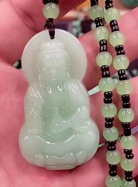 浅绿色弥勒佛笑佛貔貅观音菩萨龙牌山水牌项链毛衣链吊坠挂件饰品
