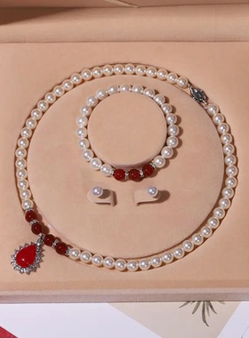 宫廷天然淡水纯珍珠项链女送妈妈婆婆玛瑙款锁骨链母亲节珠宝礼物