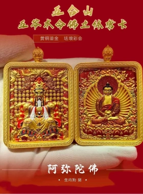 藏式龙五爷唐卡吊坠五台山文殊菩萨手绘饰品双面立体十二生肖项链