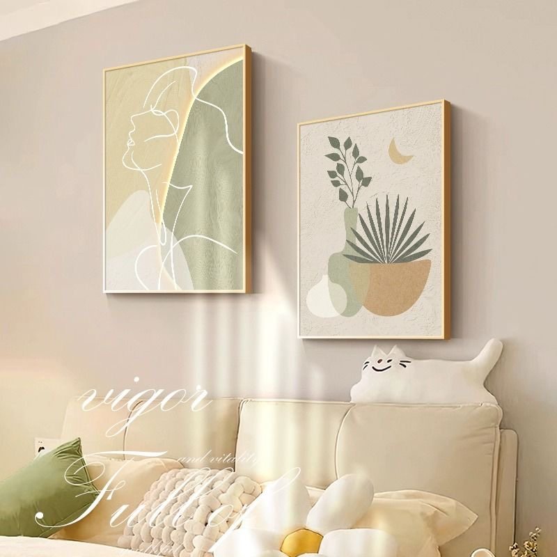 奶油风客厅三联装饰画简约抽象沙发背景墙挂画北欧温馨卧室组合画,淘宝优惠券,粉丝福利购,淘宝优惠卷