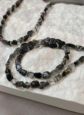 天然石串珠拼接项链轻奢高级感小众设计颈链2024新款黑白锁骨链女