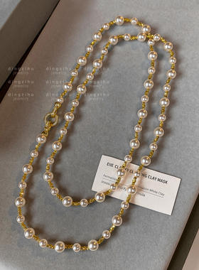 秋冬复古珍珠项链女大气高档气质脖子配饰长款叠戴颈链轻奢锁骨链