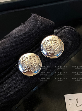 银色月饼花精致复古耳钉女士高级感轻奢独特绝美气质耳饰金属耳环