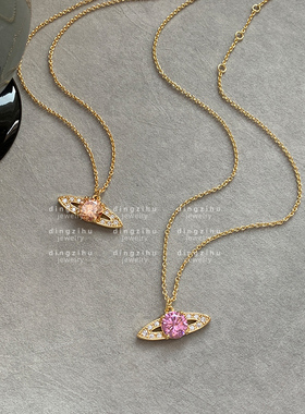 毛衣链土星项链彩色宝石锁骨链