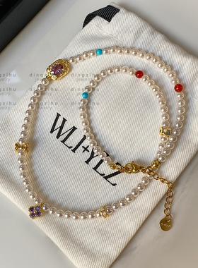 复古高级感S家珍珠项链女大气高档轻奢气质彩色多巴胺串珠锁骨链