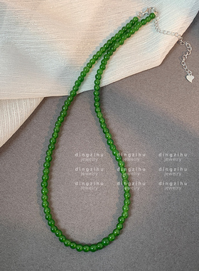 4mm天然绿色项链新中式纯银女士