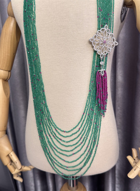 中古风饰品多层绿玉髓项链毛衣链