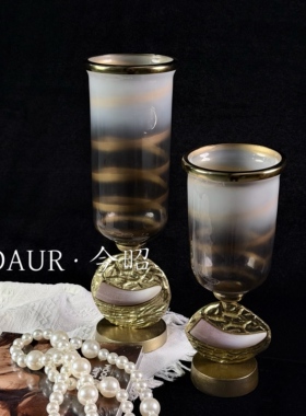 印度进口现代简约金属玻璃花器样板间家居客厅玄关餐边柜创意花瓶