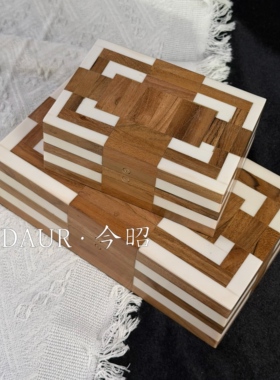 印度进口实木骨条条纹拼接首饰收纳盒中古风样板间玄关柜软装摆件