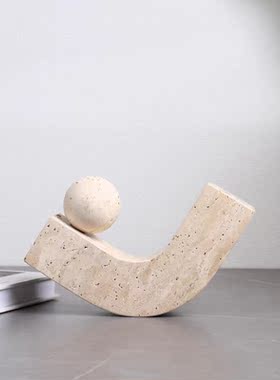 现代欧式极简黄洞石环扣魔方样板间摆件家居客厅书房桌面书镇饰品