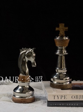 印度进口金属国际象棋棋子摆件样板间书房桌面玄关创意软装饰品