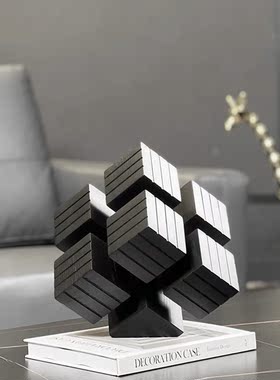 现代轻奢实木几何魔方装饰售楼处样板间书房卧室客厅创意立体摆件