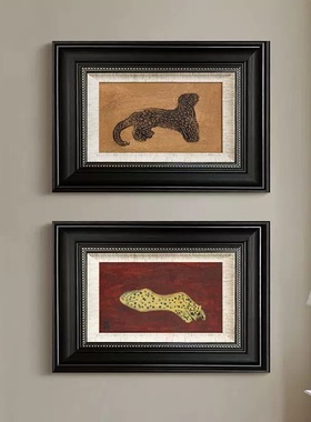 金钱豹法式现代艺术装饰画样板间中古客厅玄关挂画高级小众壁画