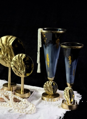 印度进口金属玻璃星空花器摆件设计师小众设计感餐桌书柜创意饰品