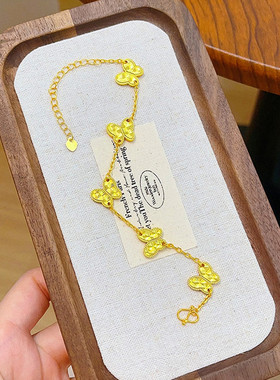 五只蝴蝶手链 女纯银镀18K黄金色镭射爆闪手环手饰时尚设计高级潮