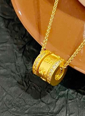 六字真言小蛮腰项链 女纯银镀18K黄金色转运珠锁骨链国风高级礼物