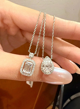 香水瓶项链 女纯银925白金色满钻方糖方块吊坠锁骨链时尚生日礼物