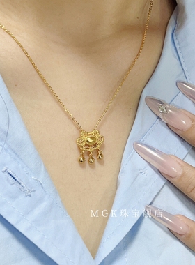 18K金平安长命锁女生宫廷风项链