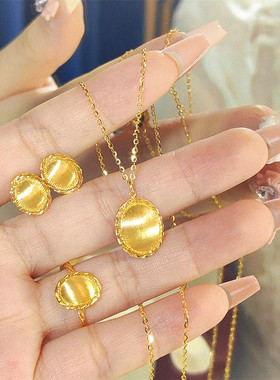 流金岁月蛋形拉丝项链 女纯银镀18K黄金色锁骨链设计时尚百搭通勤