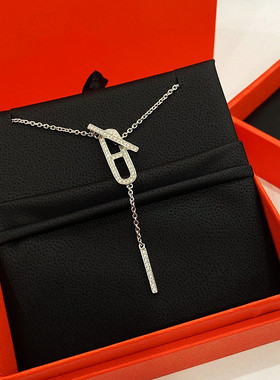 满钻猪鼻子8形项链 女纯银玫瑰金流苏锁骨链高级轻奢时尚百搭礼物