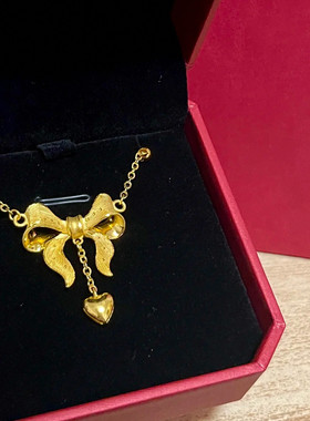 在逃公主蝴蝶结项链 女纯银镀18K黄金色爱心流苏锁骨链轻奢设计潮