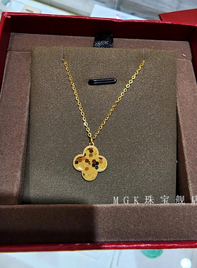 18K金鱼鳞花朵四叶草锁骨链纯银