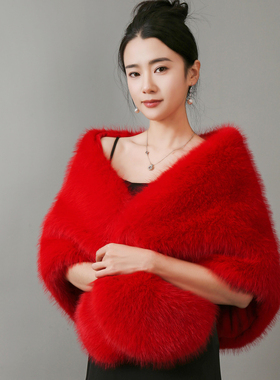2025新款冬季婚纱披肩新娘结婚礼伴娘敬酒服旗袍外搭皮草斗篷外套