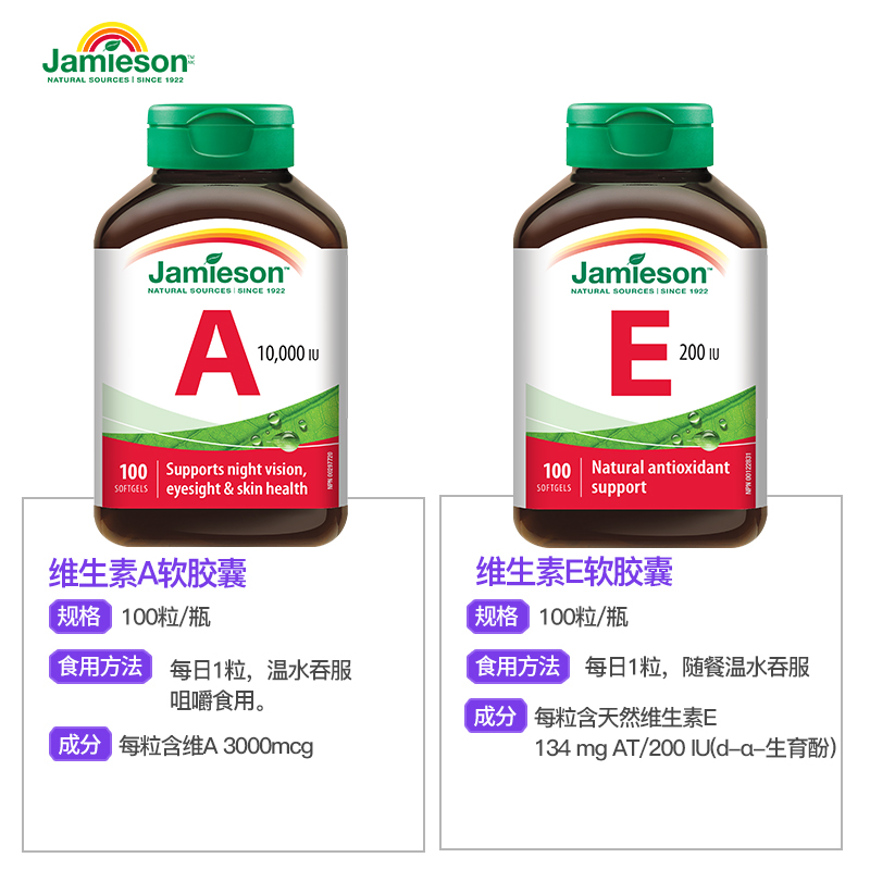 Jamieson健美生天然维生素a软胶囊+维生素e维他命e高含量内服外用 - 图2