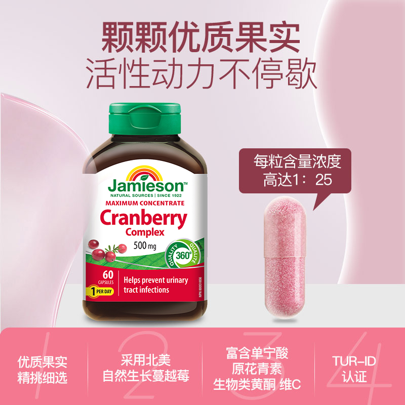 Jamieson健美生加拿大蔓越莓精华胶囊女性健康私处护理500mg*60粒 - 图0