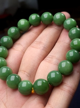 新疆和田玉俄罗斯碧玉粉绿蓝调12卡手串手链男女款圆珠