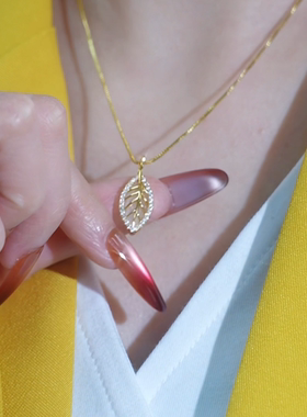 金枝玉叶镶猫眼石项链女轻奢时尚潮流网红锁骨链叶子吊坠