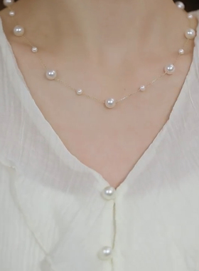 2025新款爆款满天星珍珠项链女款轻奢小众颈链一款多戴流苏锁骨链