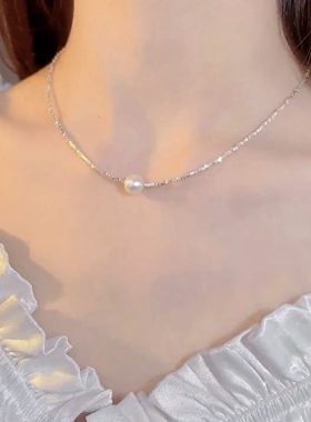 碎银珍珠项链女ins锁骨链