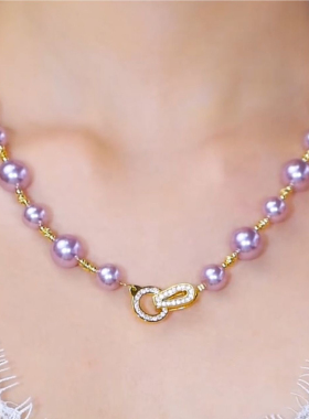 紫色珍珠项链女秋冬毛衣链