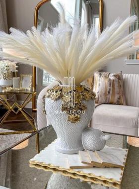 北欧天然大理石托盘白金色花瓶器艺术家居餐桌厅摆件装饰品工艺品