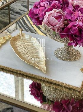 欧式花器金色托盘家居客厅蛋糕玄关置物餐桌厅盘子摆件装饰工艺品