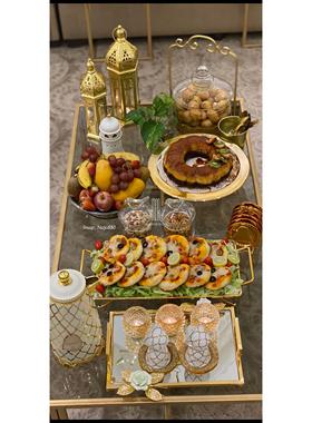 现代创意轻奢金色把手托盘家居客厅蛋糕甜点餐盘子摆件装饰工艺品