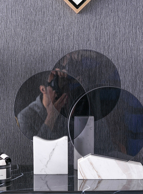 北欧大理石公主梳妆台式双面化妆镜桌面装饰客厅圆形创意卧室摆件