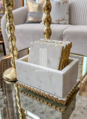 天然大理石白色花瓶器艺术家居餐桌厅摆件装饰品工艺品收纳盒杯垫