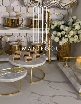 现代创意轻奢天然大理石甜品果盘家居客厅工艺蛋糕餐盘子摆件装饰