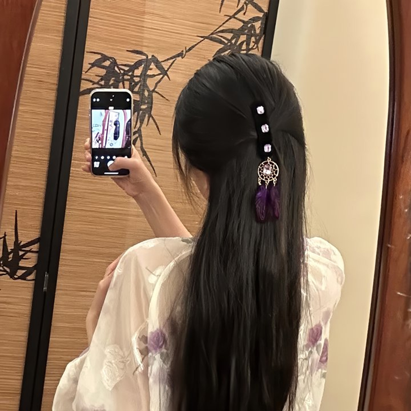 山沐手作「紫云之南」复古紫色羽毛流苏发夹女精致边夹民族风发饰,淘宝优惠券,粉丝福利购,淘宝优惠卷