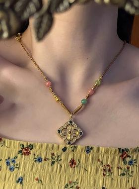 可旋转的~新中式古法四叶草金色项链女高级感气质夏季锁骨链颈链