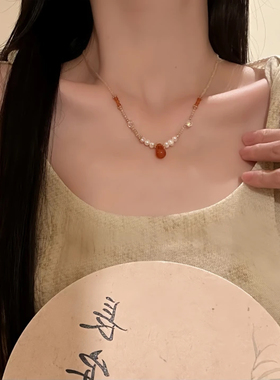 山沐手作「枫红满径」新中式复古串珠珍珠项链女精致高级感锁骨链