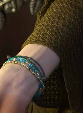 山沐手作「迟暮」复古美拉德多层叠戴串珠手链女夏季波西米亚手串