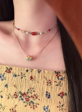 异域美人~民族风敦煌彩色串珠项链女新中式高级感叠戴颈链锁骨链