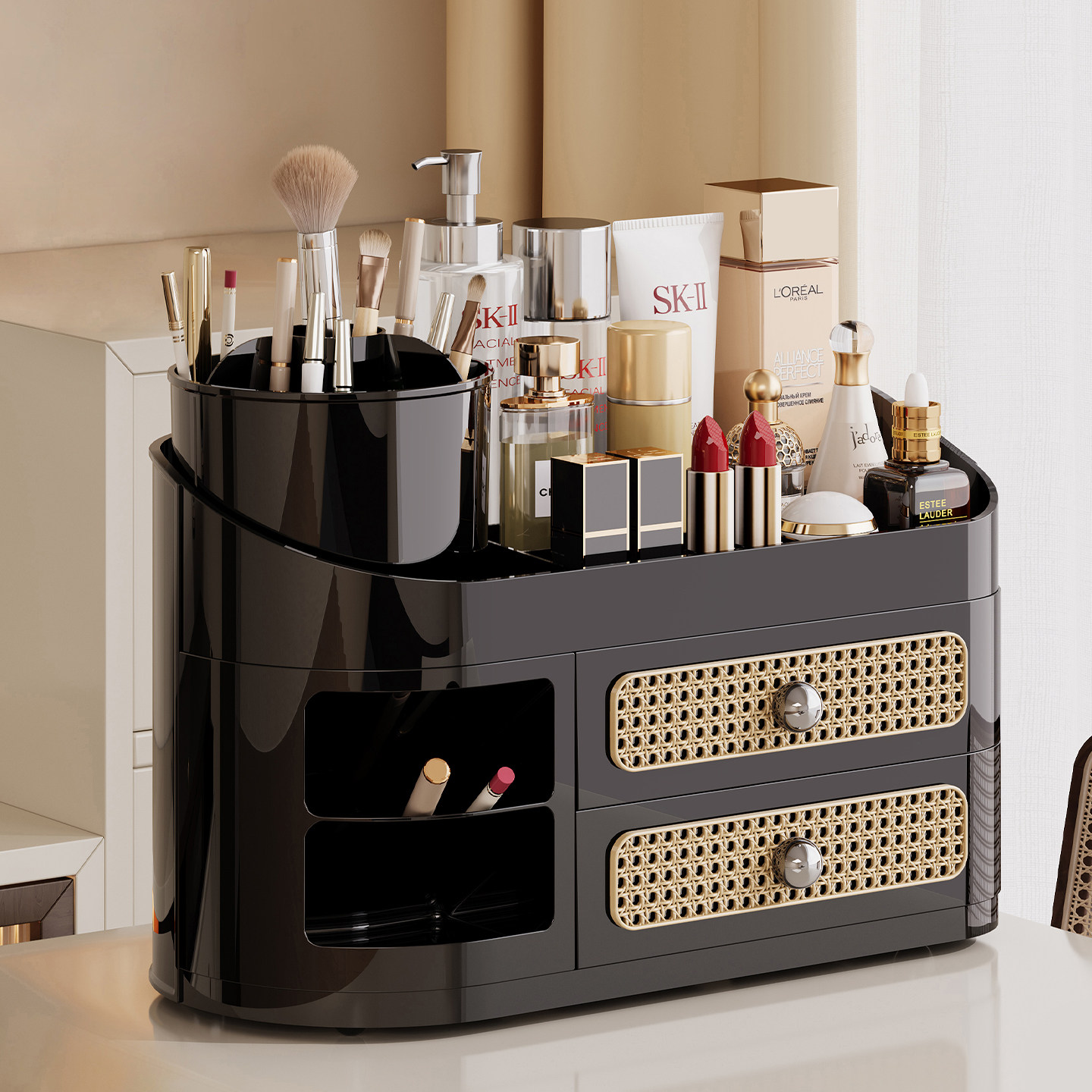 化妆品收纳盒桌面高级感新款桌上护肤品整理箱柜防尘梳妆台置物架,淘宝优惠券,粉丝福利购,淘宝优惠卷