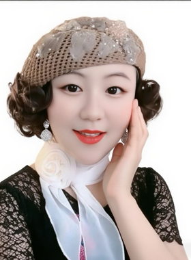 假发一体贝雷帽女手工金缕花帽子洋气时尚镂空透气短假发气质百搭