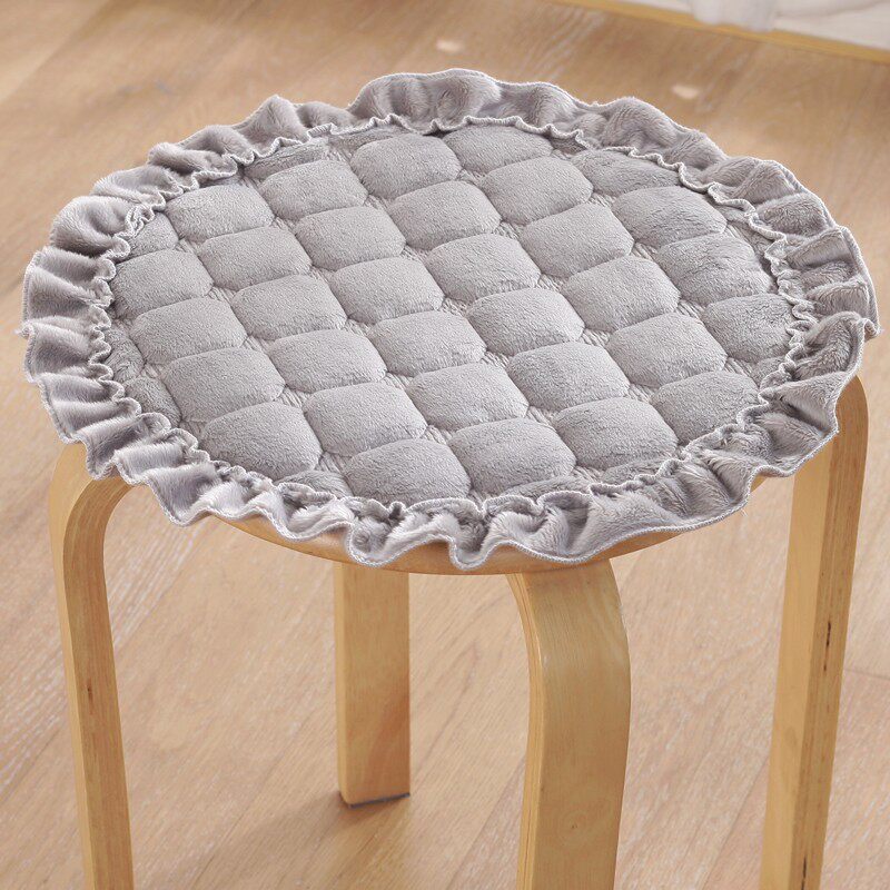 毛绒圆形酒红椅子垫防滑垫四季通用客厅圆垫系带圆凳坐垫餐椅垫套